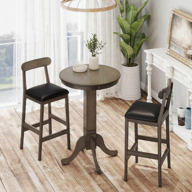 Ensemble de 2 tabourets de bar avec pieds en bois d'hévéa, repose-pieds et dossiers courbés pour la cuisine, 2