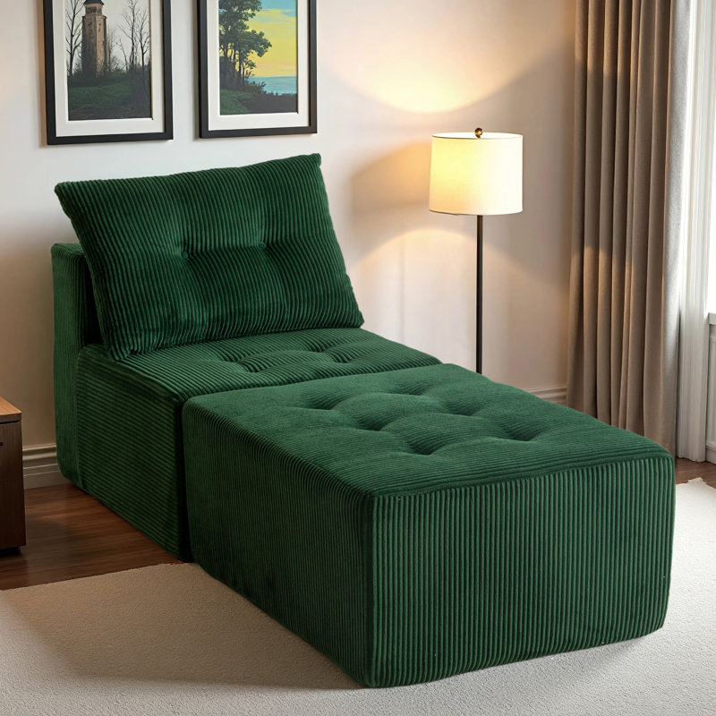 Canapé modulaire avec méridienne, Velours côtelé vert