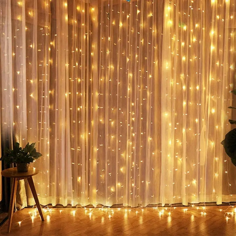 100 lumières de rideau féerique à DEL, guirlandes de rideau blanc chaud de 3,28 pi x 9,84 pi, prise USB dans 8 modes d'éclairage, décoration de Noël, lumières suspendues avec télécommande pour chambre à coucher