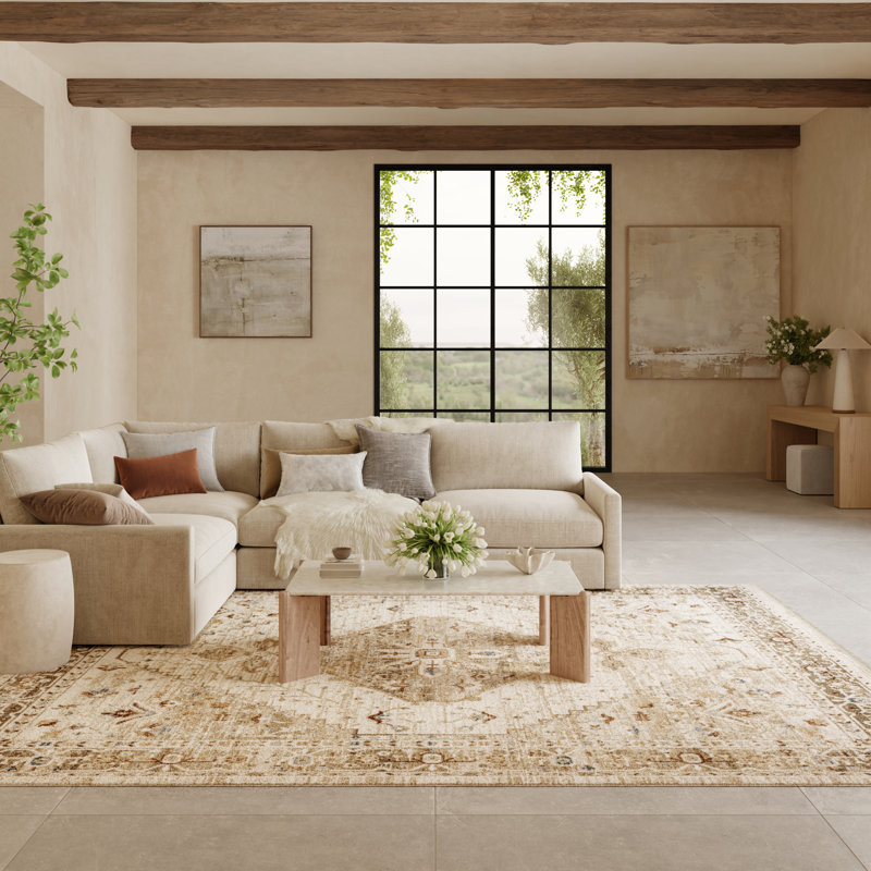 Tapis d'intérieur ivoire taupe 7 pi 10 po x 9 pi 10 po Nourison Pardis, Rectangle 7 pi 10 po x 9 pi 10 po