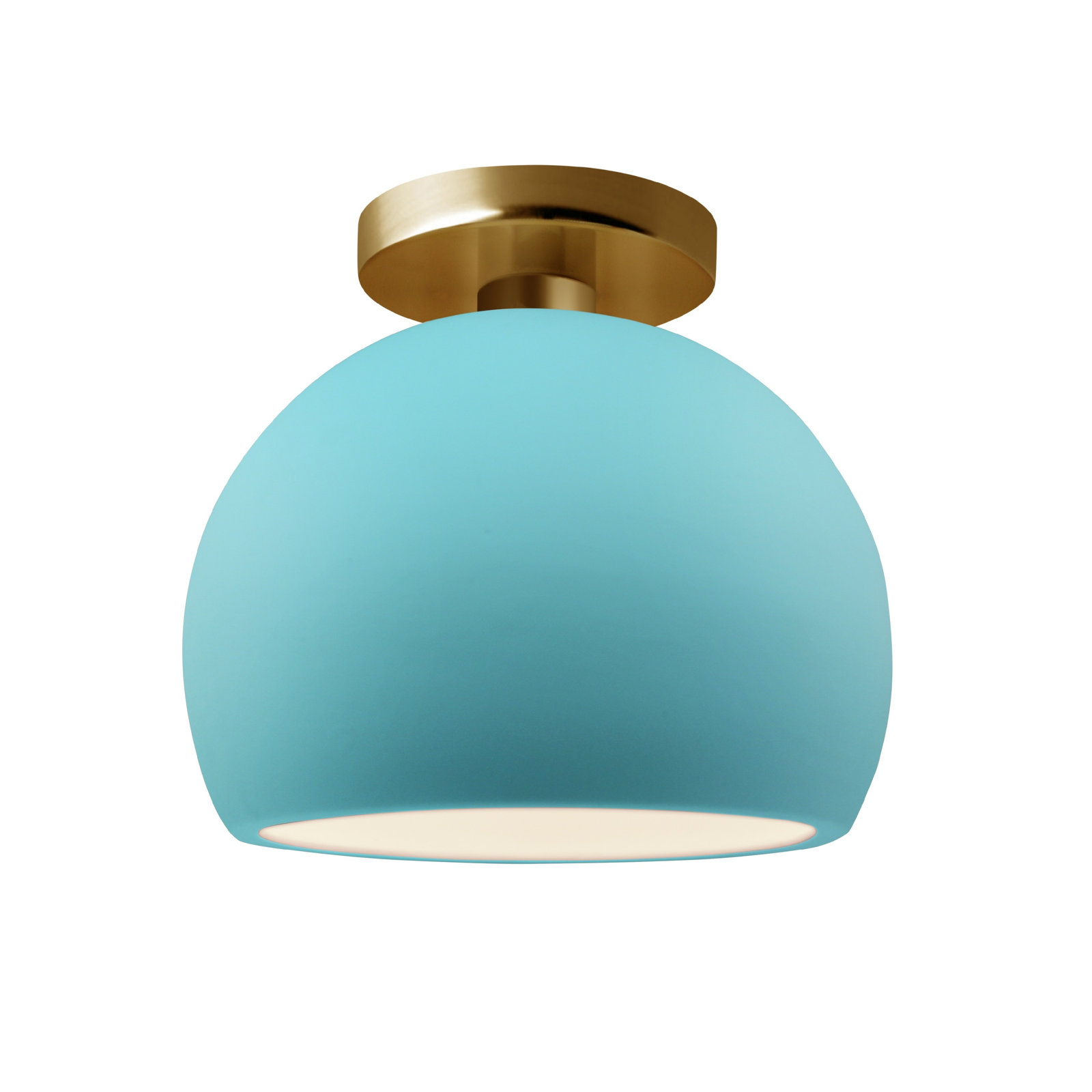 Single Light Ceramic LED Semi Flush Mount, 7" H x 7" W x 7" D, Reflecting Pool, Brushed Brass