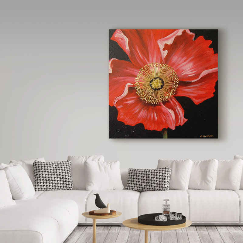 «Red Poppy Over Black» par Cherie Roe Dirksen - reproduction sur toile, H 14 po x l 14 po x P 2 po