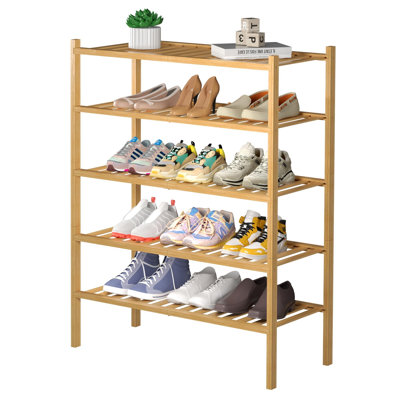 Organisateur de rangement à chaussures autoportant en bois pour vestibule empilable