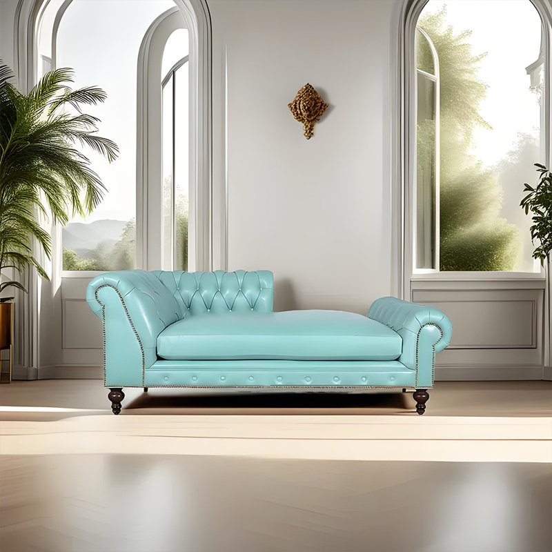 Méridienne moderne, confortable et tendance, Orienté à gauche (vu de face), Azure, Brun-roux