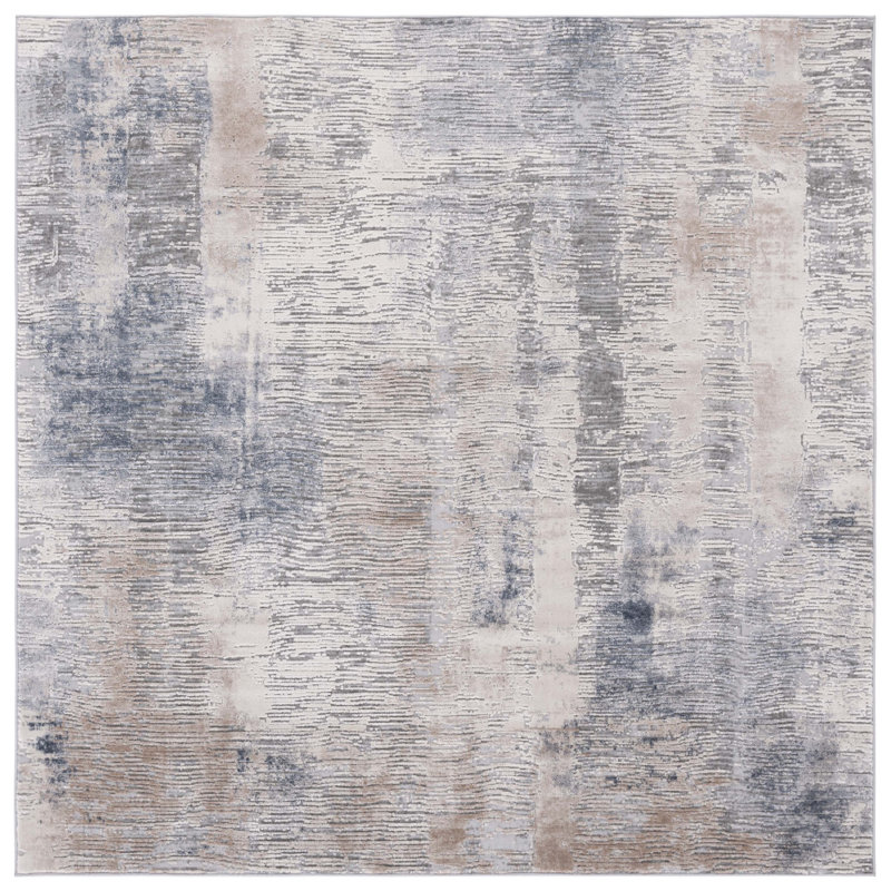 Tapis abstrait beige / gris, Carré 6 pi 7 po