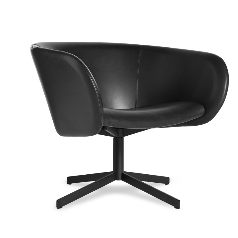 Close Encounter Swivel Barrel Chair, Onyx Genuine Leather