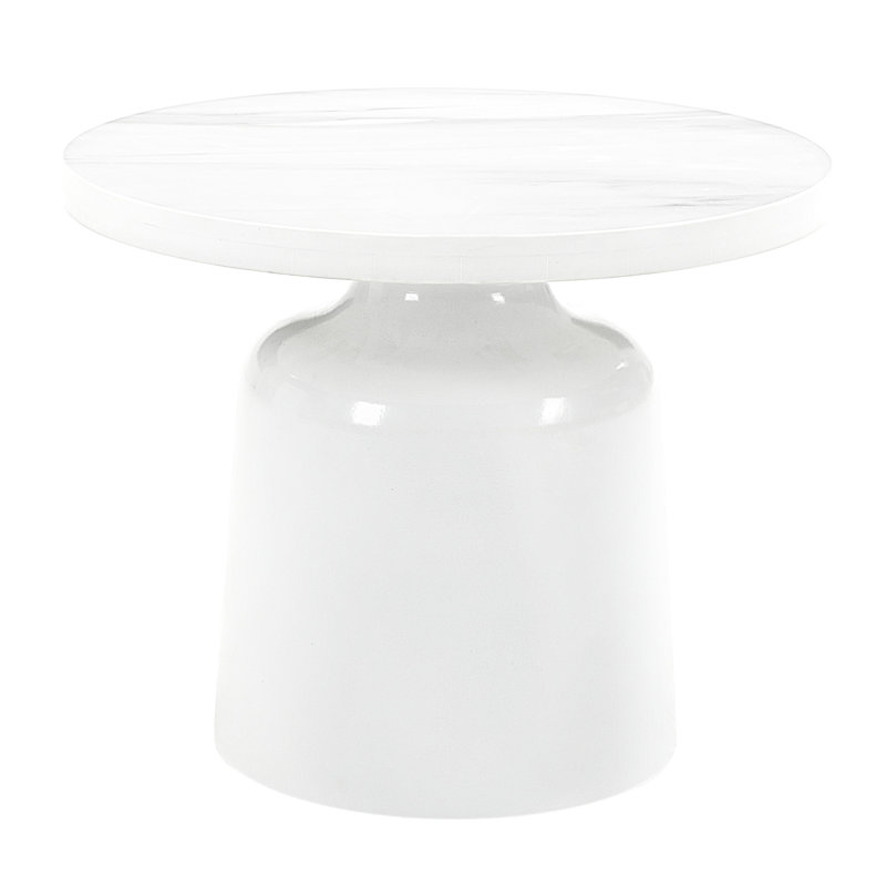 Table d'appoint blanche ultrabrillante avec base en marbre d'ingénierie luxueuse et bout pour l'espace de vie