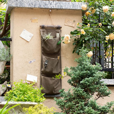 Brown Canvas Hanging Wall Storage For Garden Tools