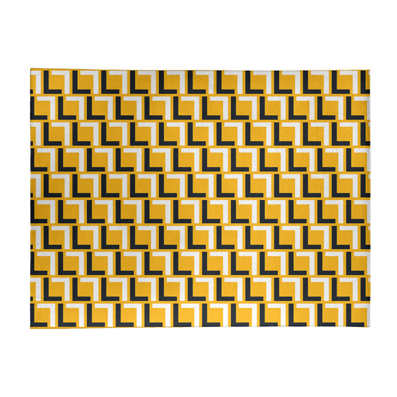 Tapis géométrique jaune / noir / blanc, Rectangle 5 pi x 7 pi