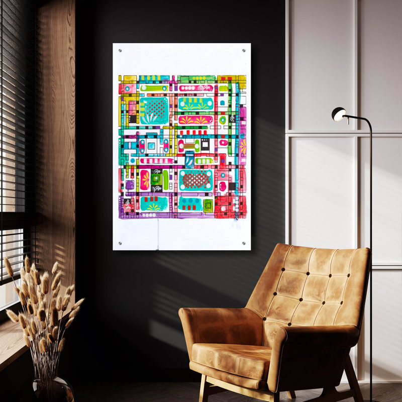  «Mondrianesque» par Dean Russo, art mural en verre acrylique, 24 po x 36 po