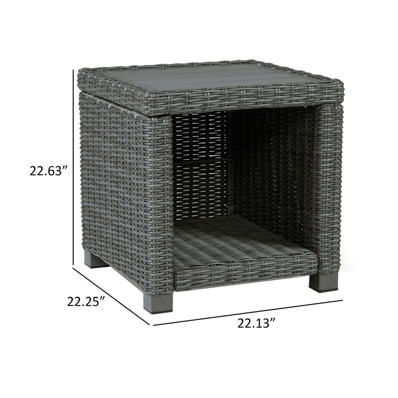 Table de bout d'extérieur 23 pouces Inetha Ellie, tablette inférieure, résine tressée grise, métal