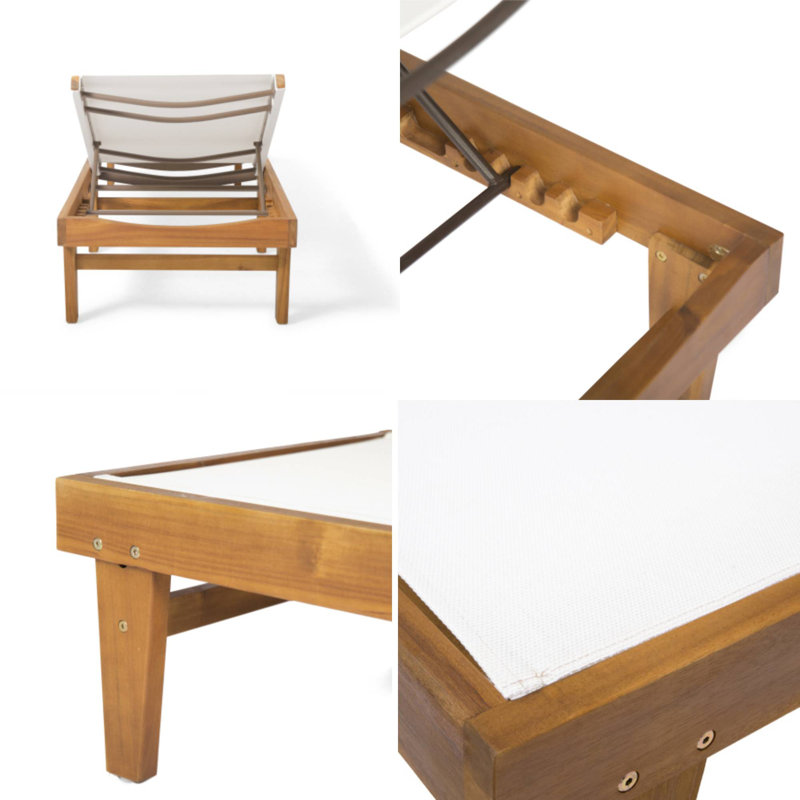 Chaise longue d'extérieur en filet blanc à dossier réglable Summerland, Blanc, Teck