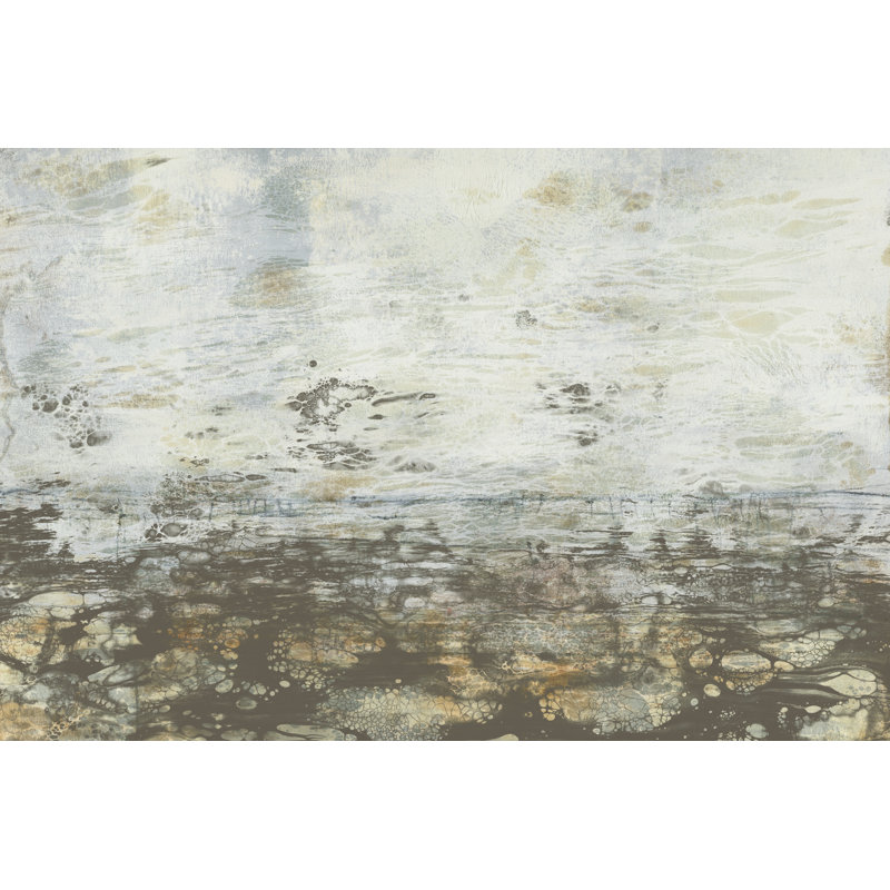 Neutral Horizon III by Jennifer Goldberger - Painting on Canvas, 30 cm H x 46 cm W, Black Floater Framed
