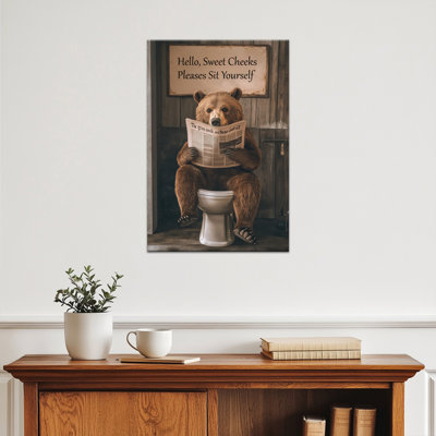 Ours, art mural, animal de compagnie, grizzly brun, lecture, journal, faune, impressions sur affiche pour la maison de la chambre de bébé, œuvre d'art sur toile, 12 x 16 po