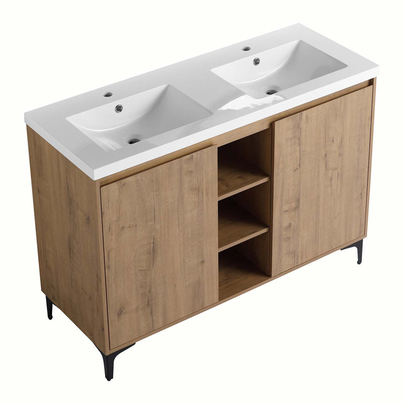 48" Freestanding Bathroom Vanity With Double Sink, Soft Closing Door Hinge