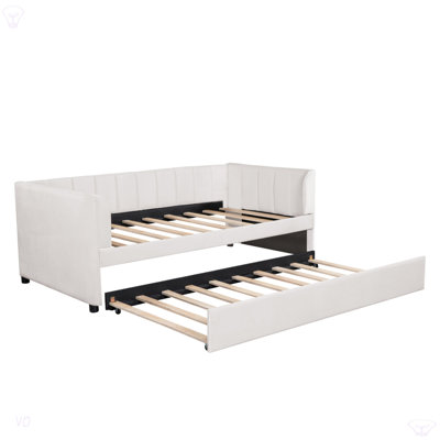 Twin Size Upholstered Daybed With Ergonomic Design Backrest And Trundle