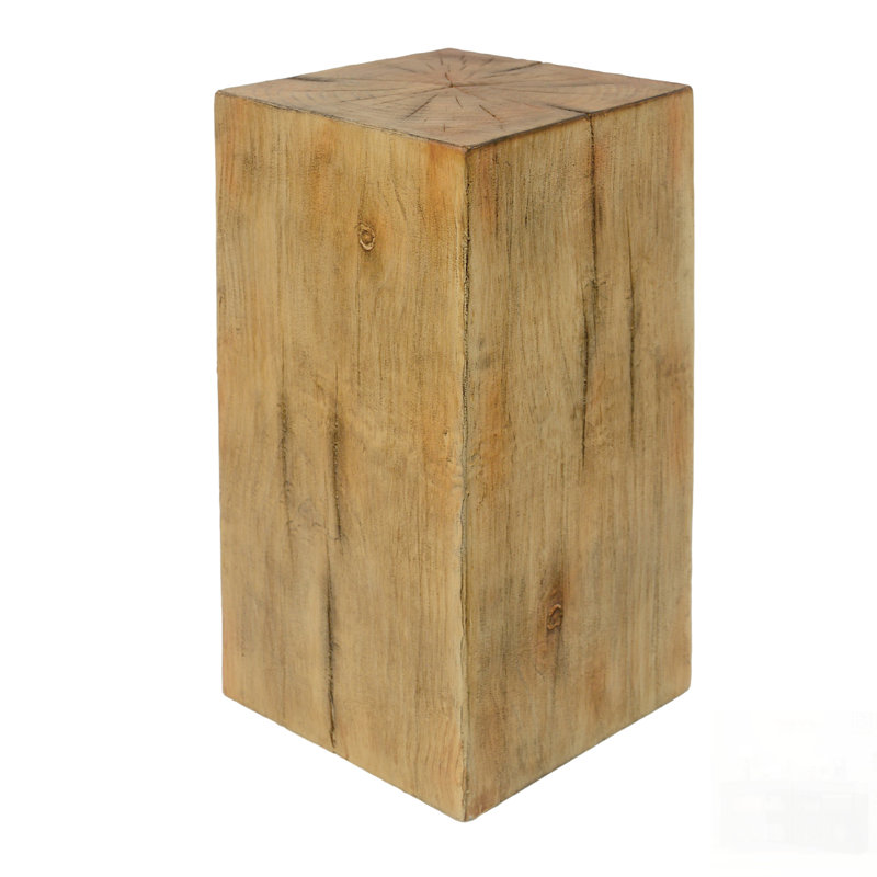 Wood-Look Square-Column MGO End Table, Distressed Finish For Rustic Charm, Versatile Indoor And Outdoor Use, Natural