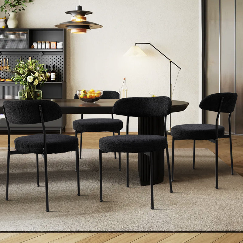 Chaise rembourrée moderne Sherpa Boucle, Noir, Noir, 2