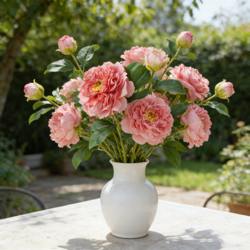 Ensemble de 5 fleurs de pivoines artificielles de 19,29 po à longues tiges artificielles et fausses pivoines, B3, Rouge