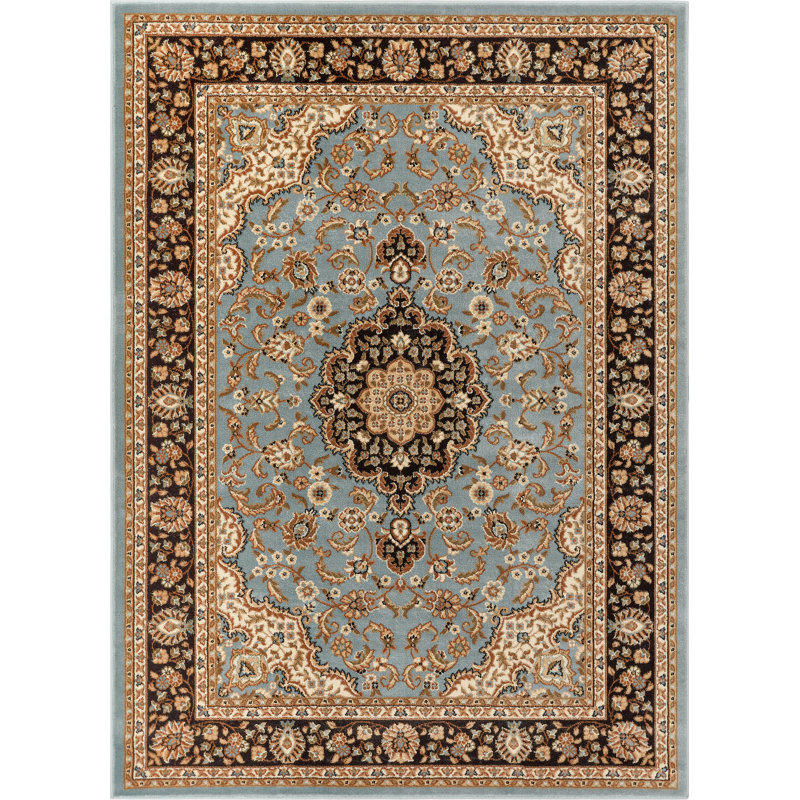 Belliere Medallion Kashan Light Blue Traditional Rug, Rectangle 2'3" x 3'11"