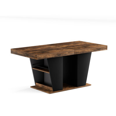 78.7"Rustic-style extendable dining table,seats 8–10 people,dining table with storage shelves on both sides,mid-century modern-style extendable wooden