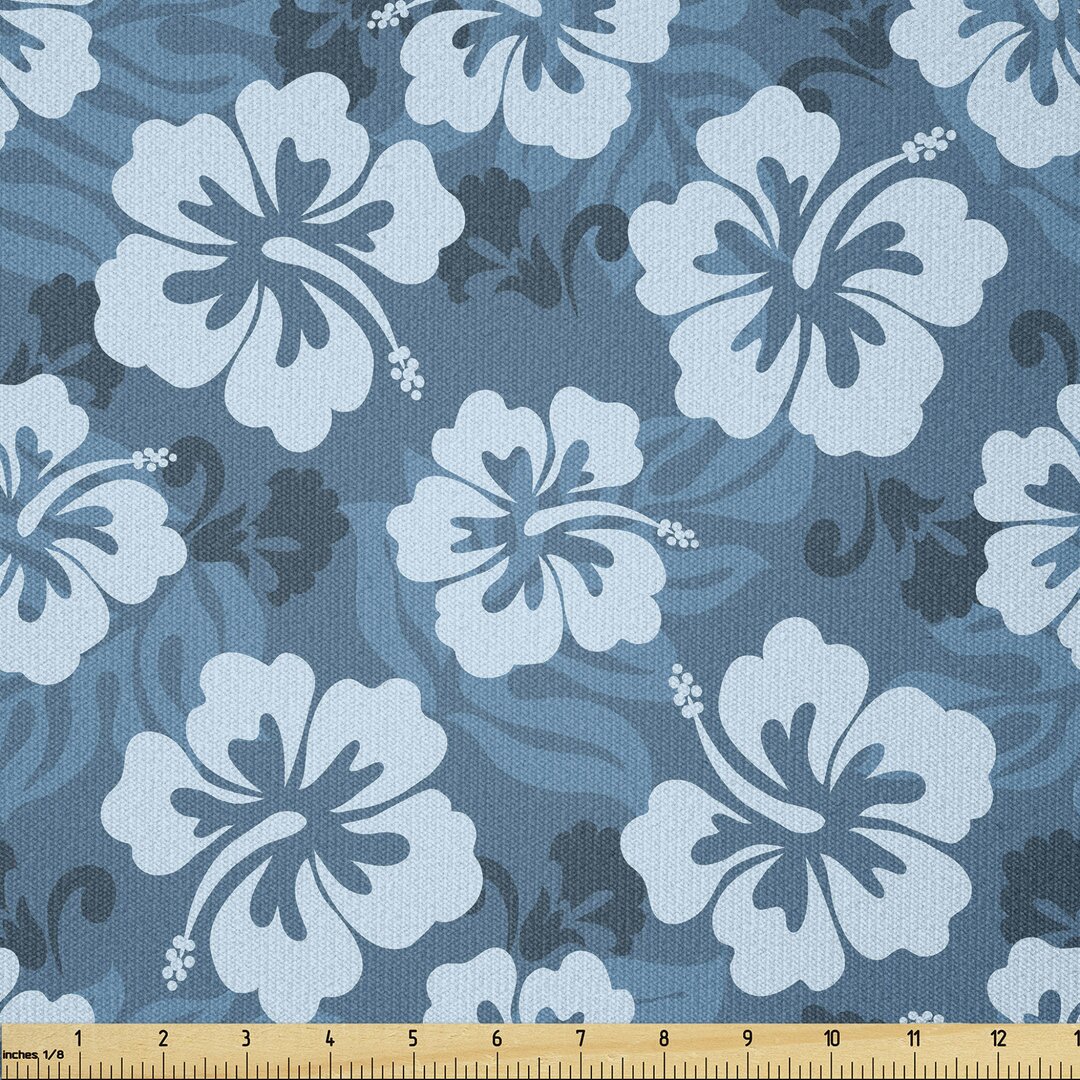 Stoff als Meterware, Exotische Hawaiian Hibiscus, Blau, Petrol Blau Hellblau