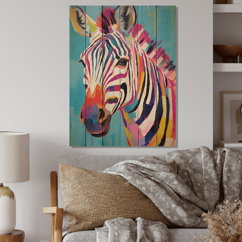 «Cheralee», impression de rayures zébrées colorées II sur bois, H 40 po x l 30 po x P 0,78 po