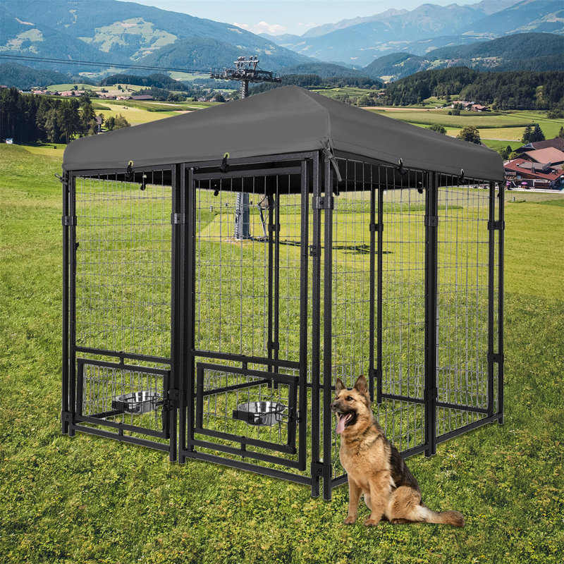 Metal Yard Kennel With Door, 58.5" H x 55" W x 55" D