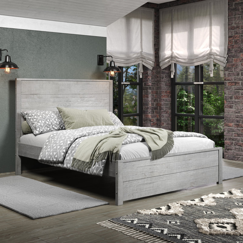 Lit en bois massif Arranda, Grand, Bois flottant gris
