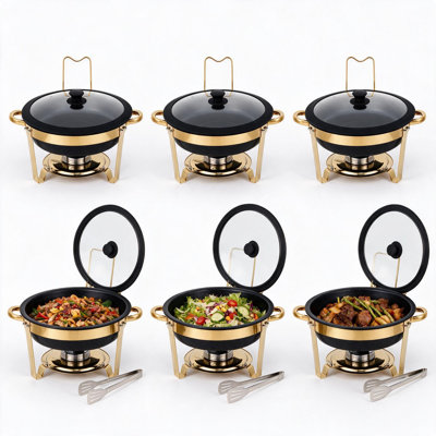 Réchaud pour buffet noir 6 pintes, or, noir, revêtement Maifanite