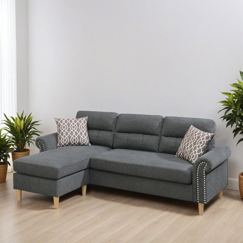 Canapé modulaire réversible de 87,02 po de largeur et méridienne, Velours ardoise