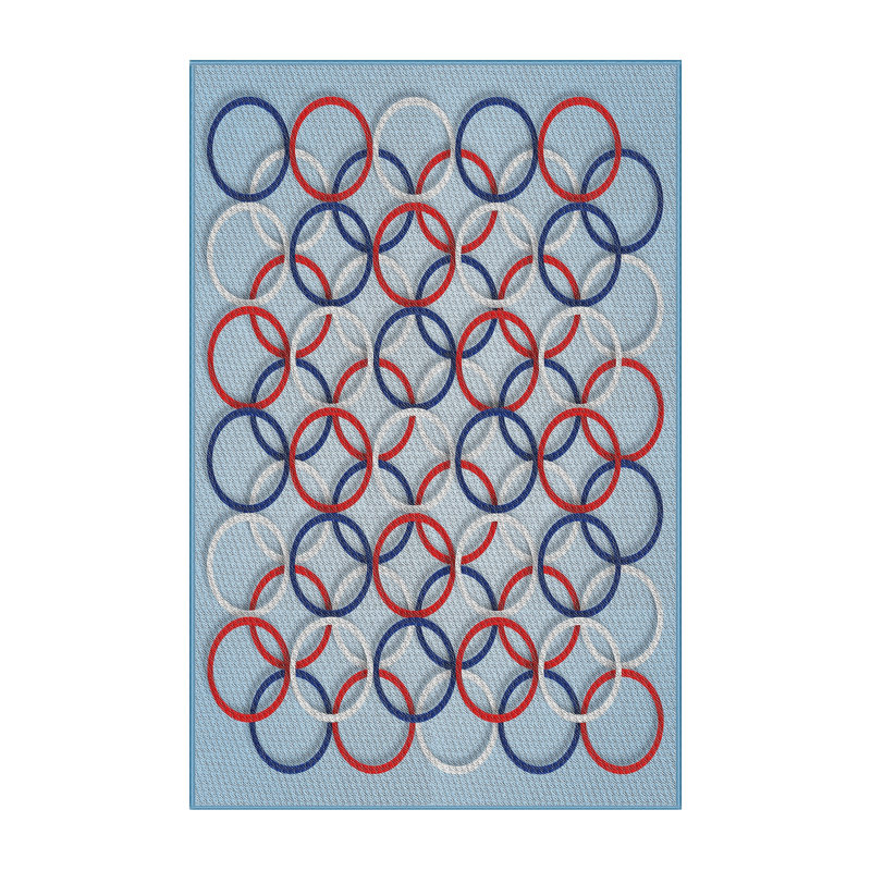 Tapis bleu à motif géométrique, Rectangle 2 pi x 5 pi