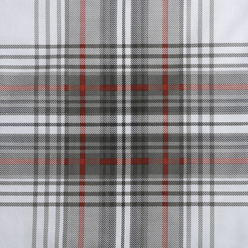 Queen Gray and Red Plaid Cotton Duvet Cover Set