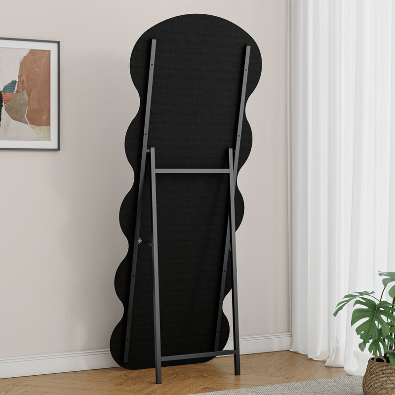 Miroir de plancher pleine longueur en flanelle noire - Miroir autoportant