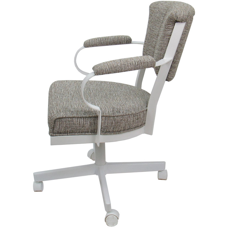 Chaise pivotante en métal Magaw, Mélange de polyester brun clair, Blanc