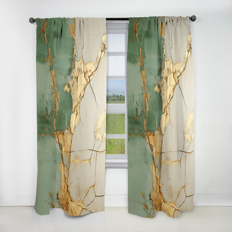 Green Gold Minimalism Potteries - Spirals Curtain - Blackout Abstract Curtain - 1 Panels, 52" W x 95" L