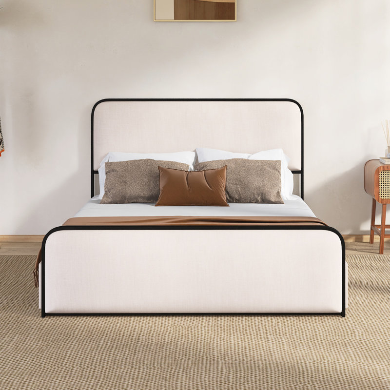 Lit plateforme tapissier en métal avec 4 tiroirs de rangement, Grand lit