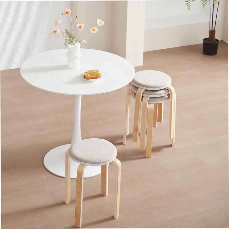 Set of 4 Stackable Stools, Stackable Bentwood Stools, Round Backless Chairs for Dining Room, Kitchen, Classroom, Beige