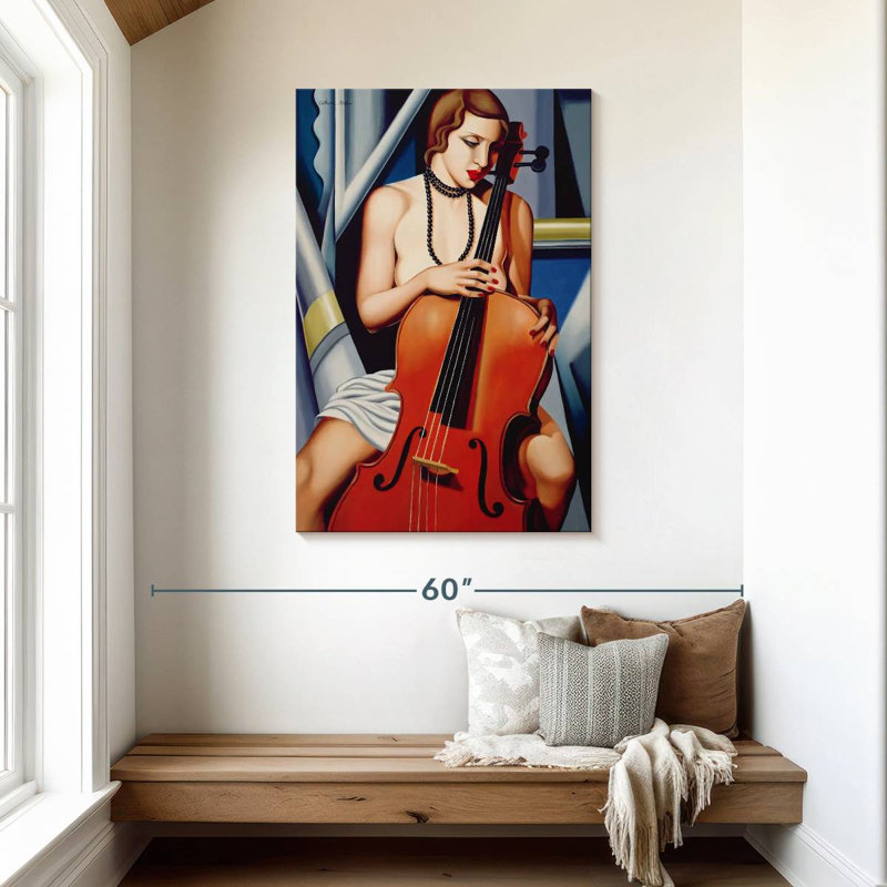 Femme Abarca avec violoncelle, H 45 po x l 30 po