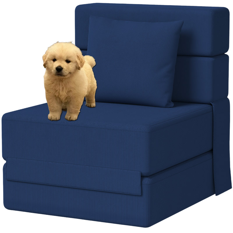 Simple Modern Convertible Folding Compression Sectional Sofa Coach, Blue Corduroy