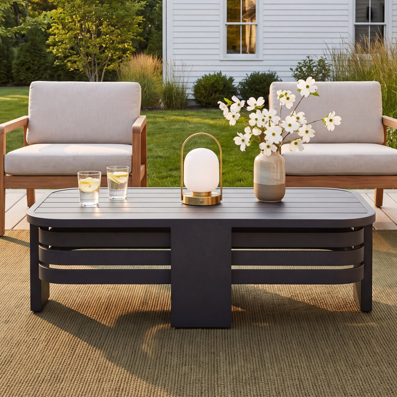Ari 47" Aluminum Outdoor Coffee Table, Black, Aluminum