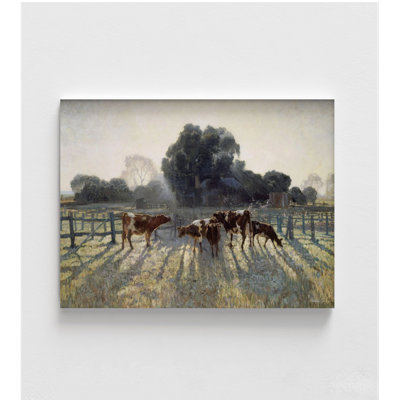 Vaches qui paissent, reproduction de peinture, reproduction encadrée de vache, peinture Elioth Gruner, décor de ferme moderne, décoration murale Western, art mural Cowboy