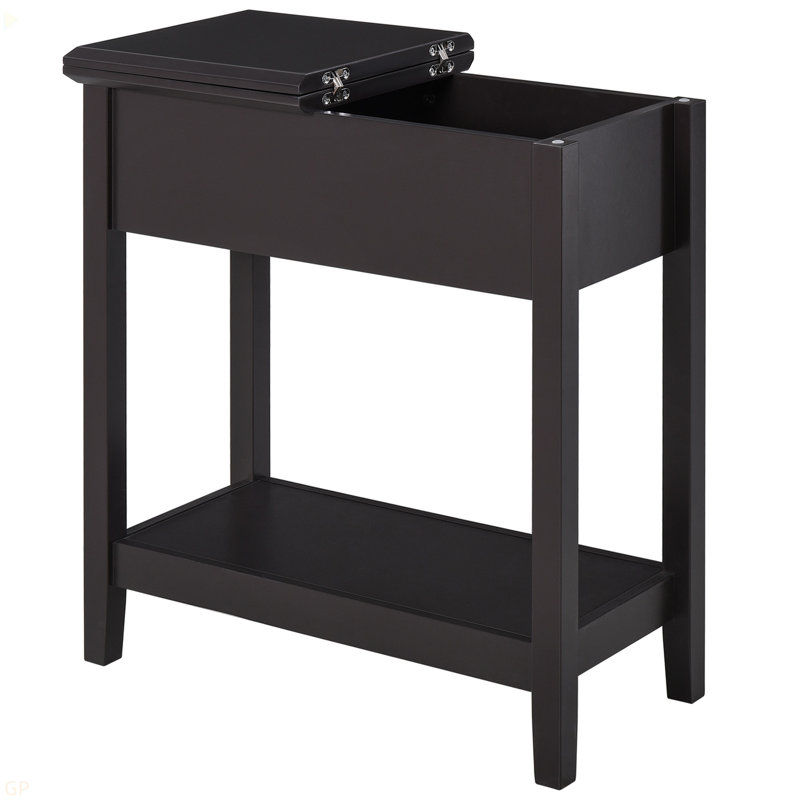 End Table, Narrow Side Table With Flip Top, Storage Cabinet, Bottom Shelf For Living Room