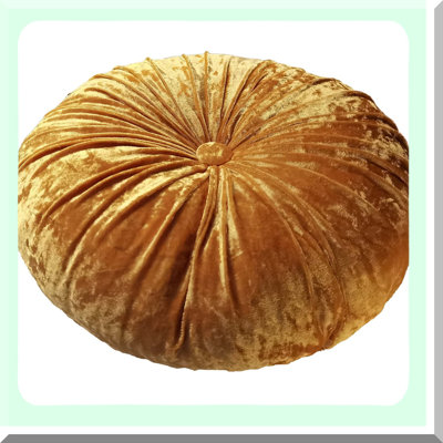 Gold Velvet Round Meditation Cushions - Set of 2 | Pumpkin Pleated Floor Pillows for Home, Sofa, Bed, Car | Solid Color Decorative Cushions
