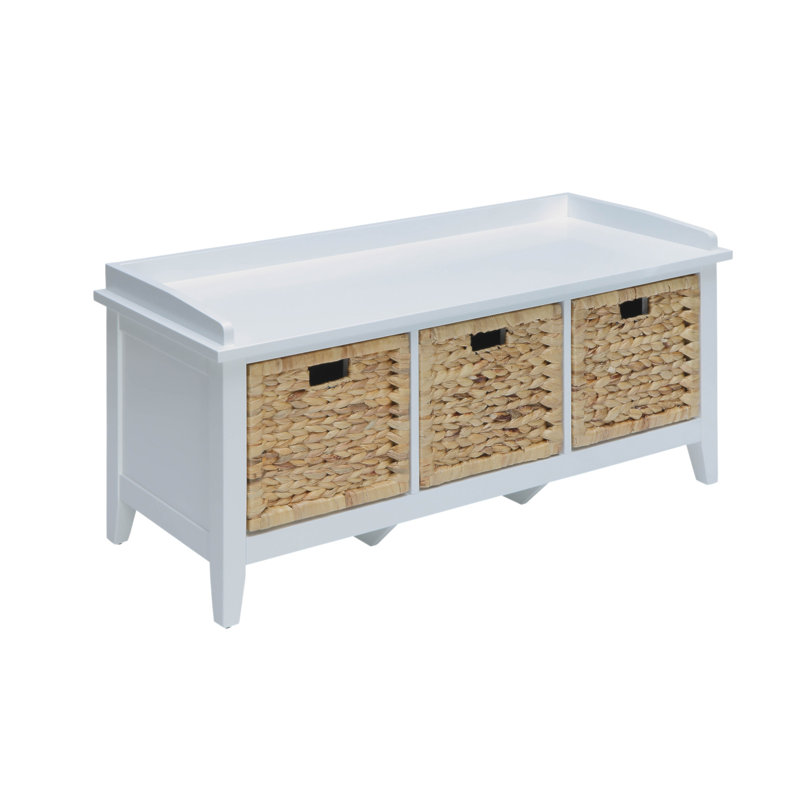 Flavius Rattan & White Finish Bench W/Storage