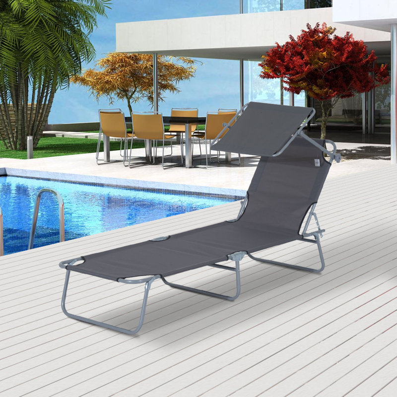 Himes Outdoor Portable Adjustable Reclining Chaise Lounge, Gray