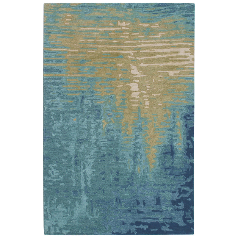 Handmade Tufted Wool Ocean Rug, Rectangle 5 pi x 7 pi 6 po