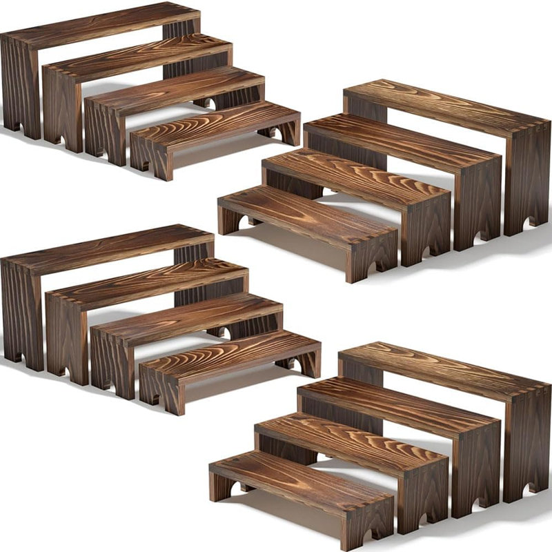 Ensemble 16 pièces (4 ensembles) de gradins en bois empilables pour kiosques de marchands, petits gâteaux et tables à dessert