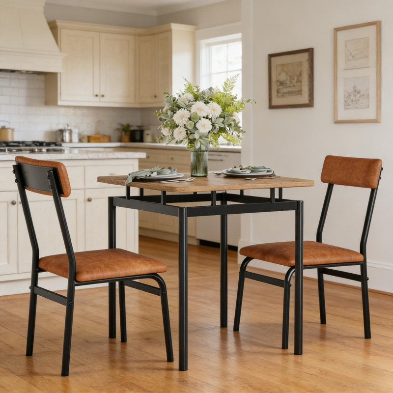 Ensemble de table de salle à manger 3 pièces, ensemble de table de cuisine pour 2 avec 2 chaises rembourrées en polyuréthane