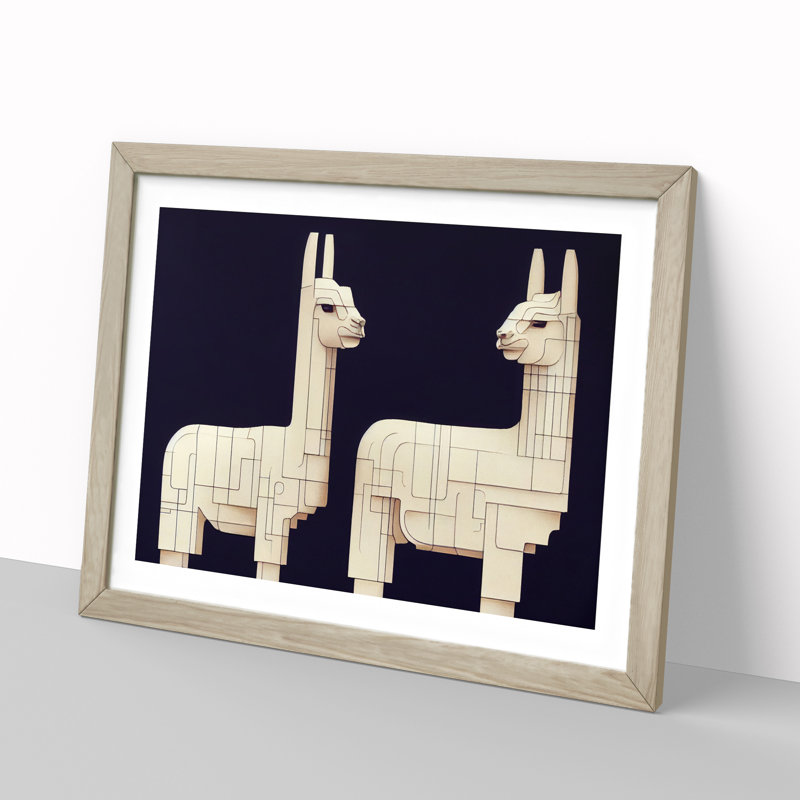 Futuristic Llamas - Single Picture Frame Print, Oak Framed, 46cm H x 64cm W x 2cm D